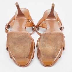 Saint Laurent Brown Patent Leather Tribute Sandals Size 38