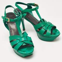 Saint Laurent Green Leather Tribute Sandals Size 38