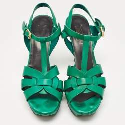 Saint Laurent Green Leather Tribute Sandals Size 38