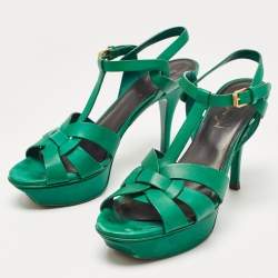 Saint Laurent Green Leather Tribute Sandals Size 38
