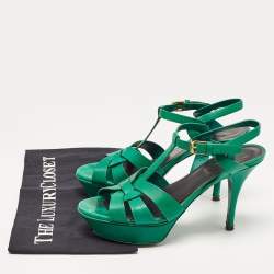 Saint Laurent Green Leather Tribute Sandals Size 38