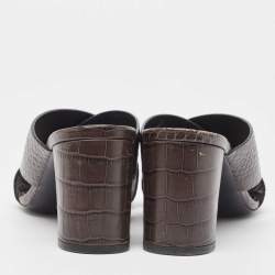 Pre Owned Saint Laurent Brown Croc Embossed Leather Loulou Slide Sandals Size 36