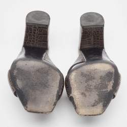 Pre Owned Saint Laurent Brown Croc Embossed Leather Loulou Slide Sandals Size 36