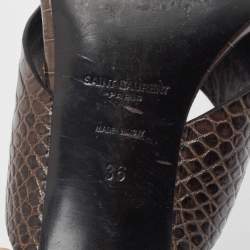 Pre Owned Saint Laurent Brown Croc Embossed Leather Loulou Slide Sandals Size 36
