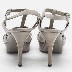مملوكة مسبقًا Saint Laurent Grey Leather Tribute Platform Sandals Size 38.5