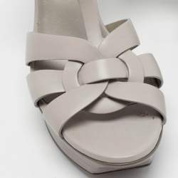 مملوكة مسبقًا Saint Laurent Grey Leather Tribute Platform Sandals Size 38.5