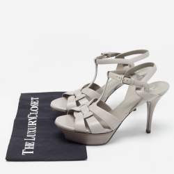 مملوكة مسبقًا Saint Laurent Grey Leather Tribute Platform Sandals Size 38.5