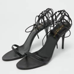 Pre Owned Saint Laurent Black Leather Ankle Strap Sandals Size 38