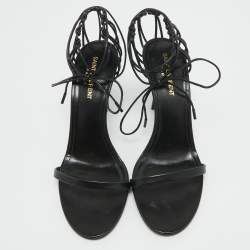 Pre Owned Saint Laurent Black Leather Ankle Strap Sandals Size 38