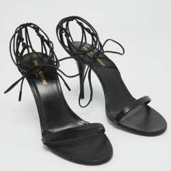 Pre Owned Saint Laurent Black Leather Ankle Strap Sandals Size 38