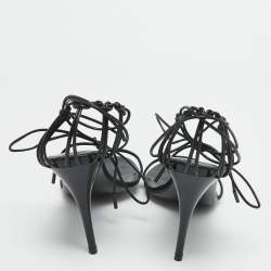 Pre Owned Saint Laurent Black Leather Ankle Strap Sandals Size 38
