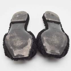 Pre Owned Saint Laurent Black Fur Tribute Flat Slides Size 39  
