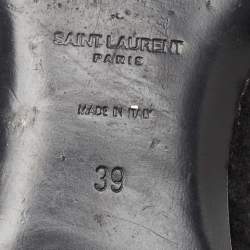 Pre Owned Saint Laurent Black Fur Tribute Flat Slides Size 39  