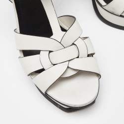 مملوكة مسبقًا Saint Laurent White Leather Tribute Ankle Strap Sandals Size 37