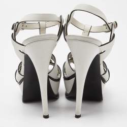 مملوكة مسبقًا Saint Laurent White Leather Tribute Ankle Strap Sandals Size 37