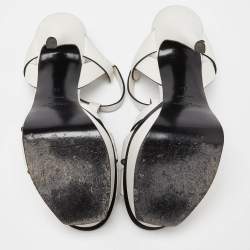 مملوكة مسبقًا Saint Laurent White Leather Tribute Ankle Strap Sandals Size 37