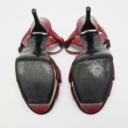 مملوكة مسبقًا Saint Laurent Dark Red Patent Leather Tribute Sandals Size 40