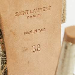 Pre Owned Saint Laurent Gold Textured Leather Tribute Sandals Size 38