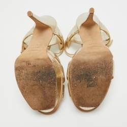 Pre Owned Saint Laurent Gold Textured Leather Tribute Sandals Size 38