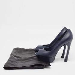 Saint Laurent Navy Blue Leather Palais Peep Toe Pumps Size 38.5