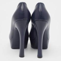 Saint Laurent Navy Blue Leather Palais Peep Toe Pumps Size 38.5