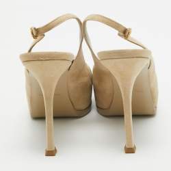 Saint Laurent Beige Suede and Leather Tribtoo Slingback Pumps Size 38.5