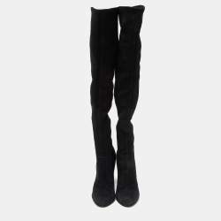 Saint Laurent Black Suede Over The Knee Boots Size 38.5