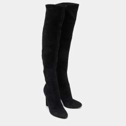 Saint Laurent Black Suede Over The Knee Boots Size 38.5