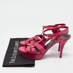 Saint Laurent Pink Croc Embossed Tribute  Sandals Size 39