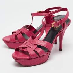 Saint Laurent Pink Croc Embossed Tribute  Sandals Size 39