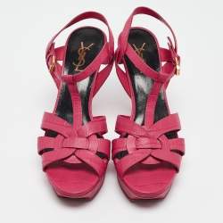 Saint Laurent Pink Croc Embossed Tribute  Sandals Size 39