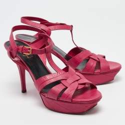 Saint Laurent Pink Croc Embossed Tribute  Sandals Size 39