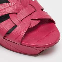 Saint Laurent Pink Croc Embossed Tribute  Sandals Size 39