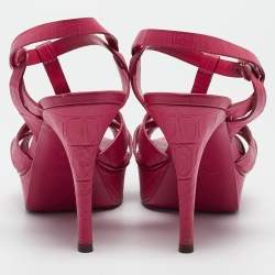 Saint Laurent Pink Croc Embossed Tribute  Sandals Size 39