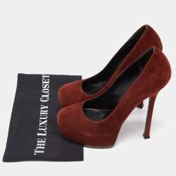 Saint Laurent Brown Suede Tribtoo Platform Pumps Size 39