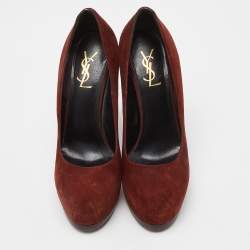 Saint Laurent Brown Suede Tribtoo Platform Pumps Size 39