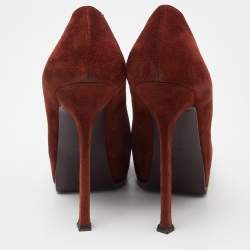 Saint Laurent Brown Suede Tribtoo Platform Pumps Size 39
