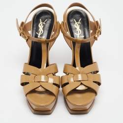 مملوكة مسبقًا Saint Laurent Beige Patent Leather Tribute Sandals Size 39