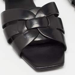 Saint Laurent Black Leather Tribute Ankle Strap Sandals Size 37