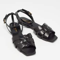 Saint Laurent Black Leather Tribute Ankle Strap Sandals Size 37