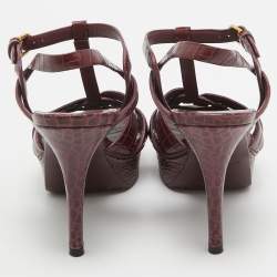 مملوكة مسبقًا Saint Laurent  Burgundy Croc Embossed Leather Tribute  Sandals Size 36