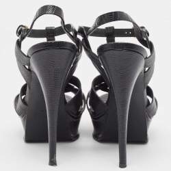 Pre Owned Saint Laurent Black Embossed Lizard Tribute Sandals Size 39