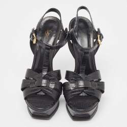 Pre Owned Saint Laurent Black Embossed Lizard Tribute Sandals Size 39