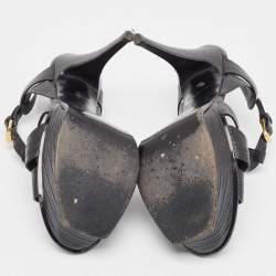 Pre Owned Saint Laurent Black Embossed Lizard Tribute Sandals Size 39