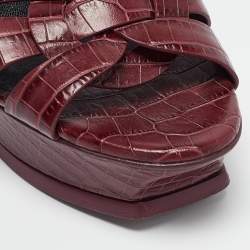 Saint Laurent Burgundy Croc Embossed Leather Tribute Sandals Size 41