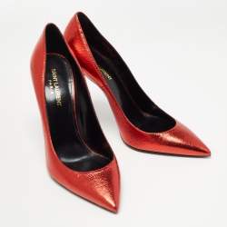 Saint Laurent Red Textured Leather Anja Pumps Size 39