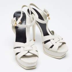 Saint Laurent White Leather Tribute Sandals Size 38