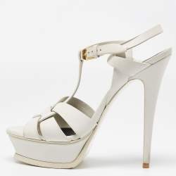 Saint Laurent White Leather Tribute Sandals Size 38