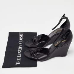 Saint Laurent Black Leather Ankle Strap Wedge Sandals Size 38