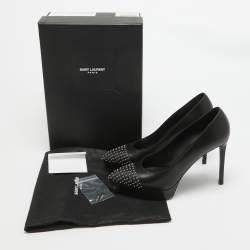 Saint Laurent Black Leather Crystal Embellished Pumps Size 38.5